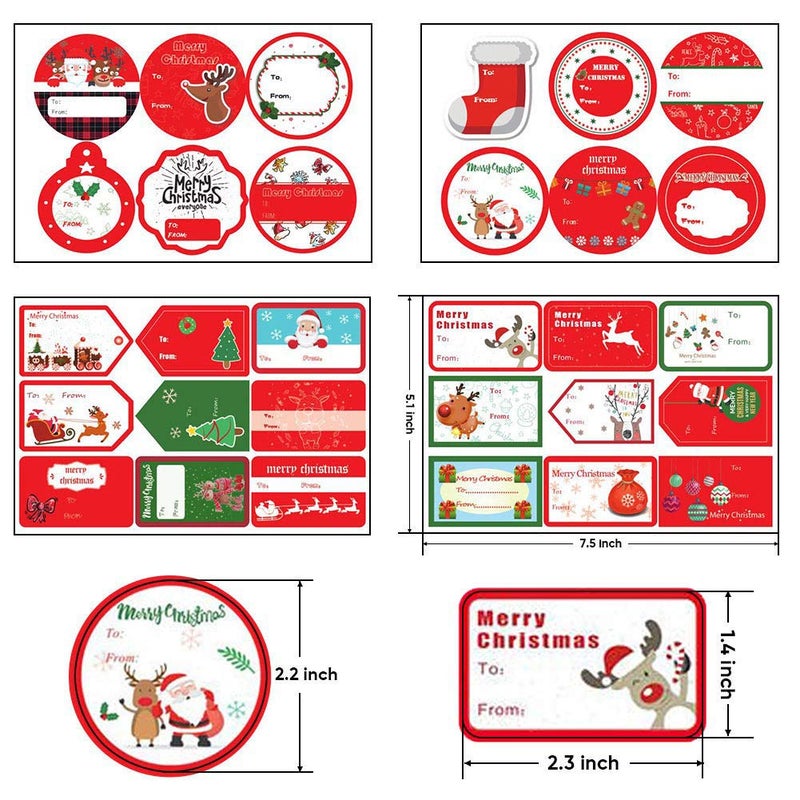 Phirosa 132 PCS Christmas Tags Stickers Self Adhesive Santa Snowmen Xmas Tree Deer Christmas Festival Birthday Wedding Holiday Decorative Presents Labels - Image 3